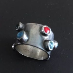 Stirring Silver•Turquoise•Coral•Cigar Band Ring
